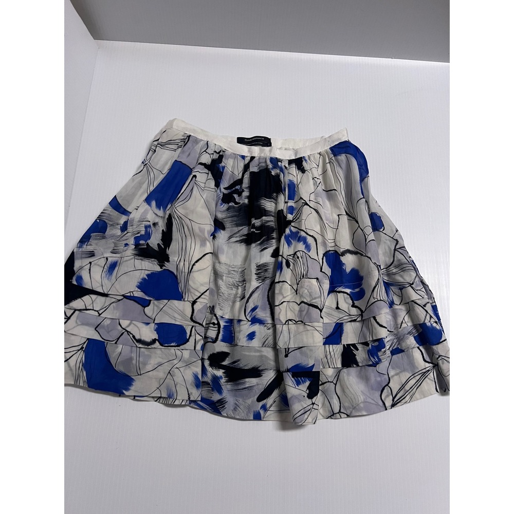 Club Monaco Blue White Floral Tiered Mini Skirt Size 2 Abstract Print Lined